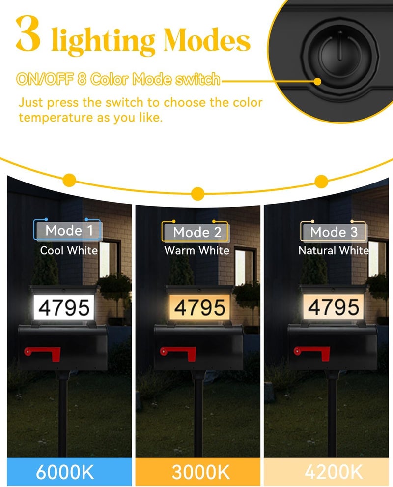 LumiZen New Upgraded Solar Address Sign,Double Sided Glow House Numbers with Auto On/Off, 3-Color Lighting Modes Mailbox Number Plaque Waterproof, Dual Stakes for Home Yard Driveway - Image 4